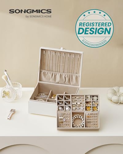 SONGMICS Boîte à Bijoux 2 Niveaux Blanc JBC165W01 - Écrin Flexible, Effet Flottant, Coffre Anti-Éclat, pour Femmes