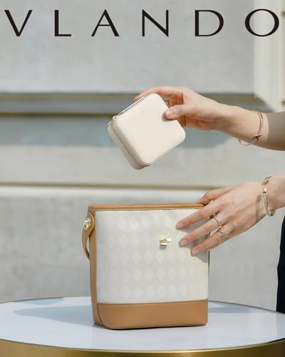 Vlando Boîte à Bijoux en Cuir pour Femme, Organisateur de Bijoux de Voyage, Cadeau de Mariage pour Boucles d'Oreilles, C
