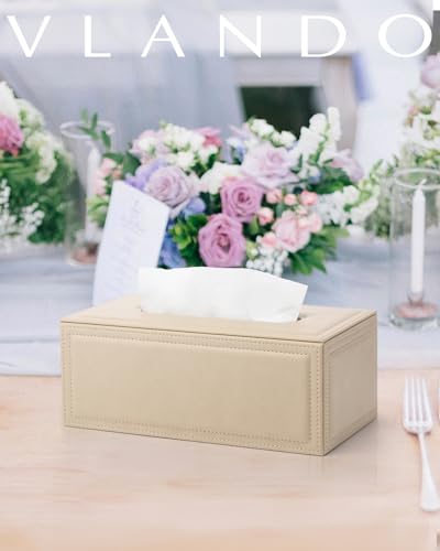 Vlando boîte à mouchoirs en cuir rectangulaire beige pour la maison, le bureau et la voiture