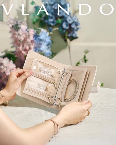 Vlando Boîte à bijoux de voyage en velours, cadeau pour femmes et filles avec 5 compartiments organisés pour bagues, bou