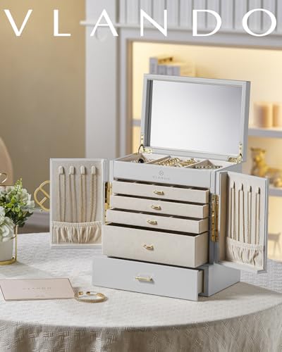 Vlando Grande boîte à bijoux française avec miroir pour femmes accessoires jewelry box