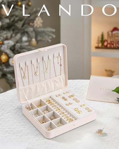 Vlando Boîte à bijoux en cuir – Spacieuse et décorative pour boucles d'oreilles et chaînes, bracelets, bagues