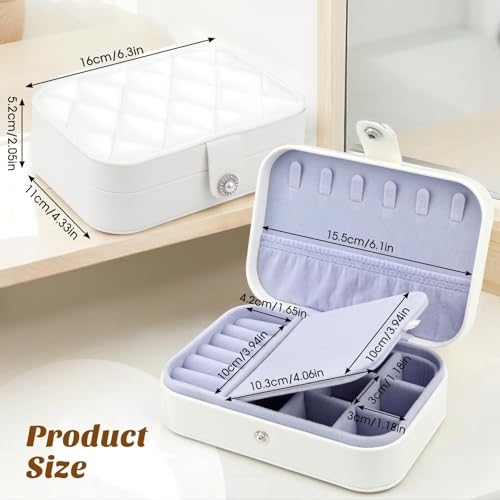 Boîte à Bijoux GlasFlength Portable Femme Cuir PU Double Couche Voyage Blanc