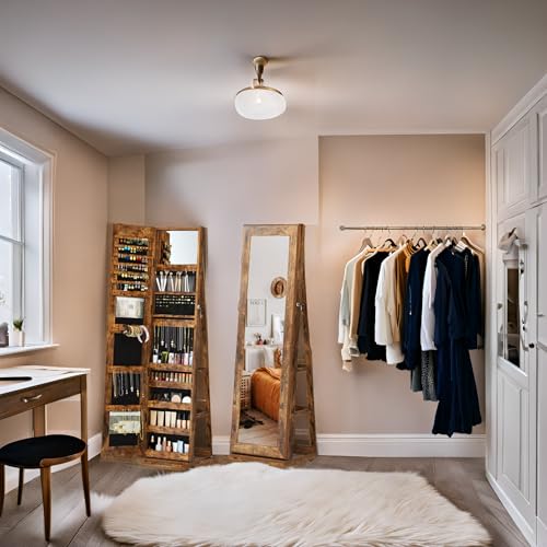 SDHYL Armoire de rangement pour bijoux 360° Verrouillable Miroir en Bois Organisateur Rotatif pour Bijoux Femmes Maison 