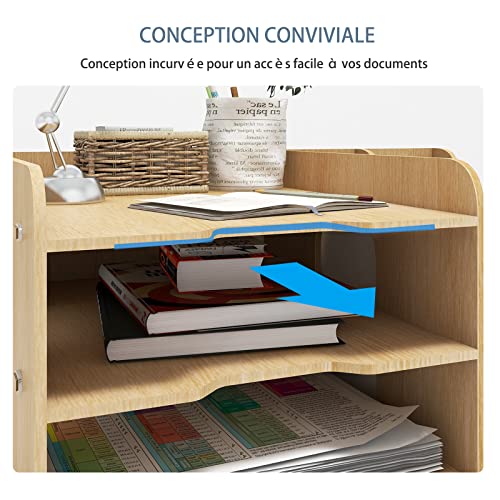 PUNCIA Organisateur Bureau Multifonctionnel Bois 4 Niveaux Étudiant Maison École