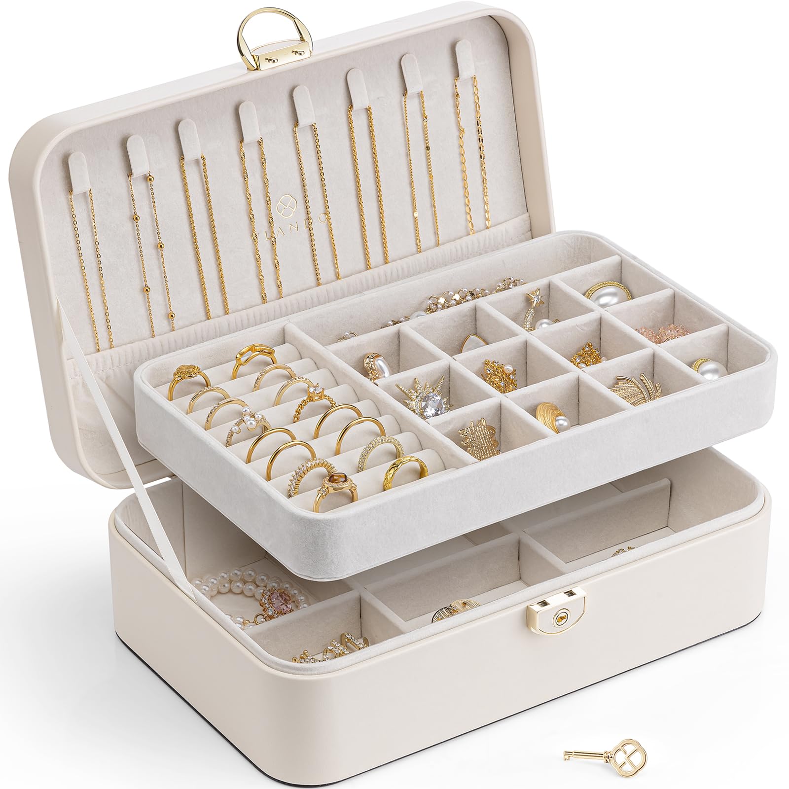 Vlando Boîte À Bijoux Verrouillable Double Couche Jaune Clair Pour Femmes Voyage