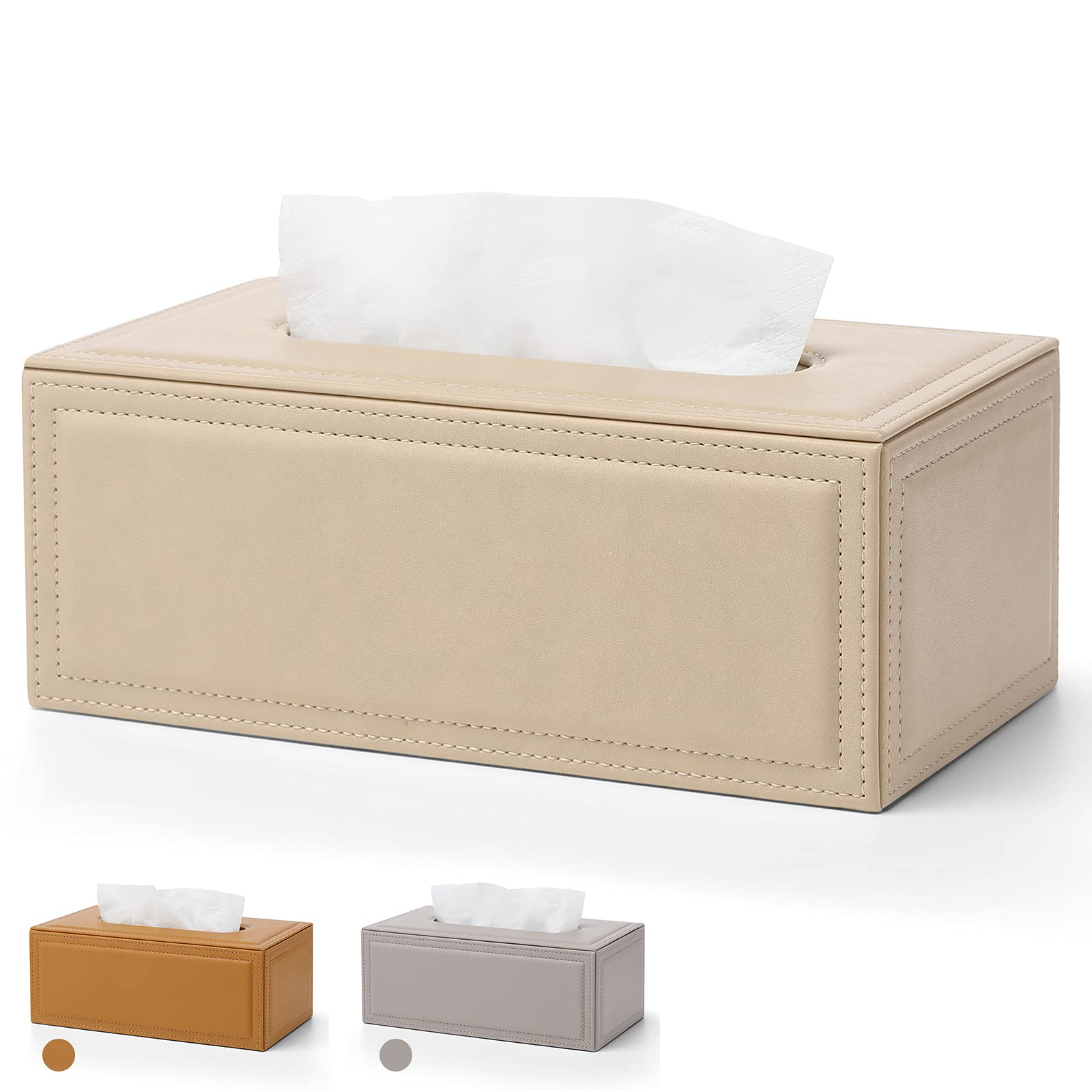 Vlando boîte à mouchoirs en cuir rectangulaire beige pour la maison, le bureau et la voiture