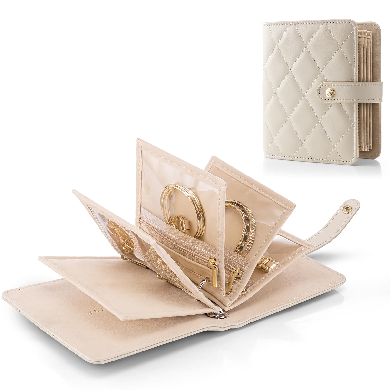 Vlando Boîte à bijoux de voyage en velours, cadeau pour femmes et filles avec 5 compartiments organisés pour bagues, bou