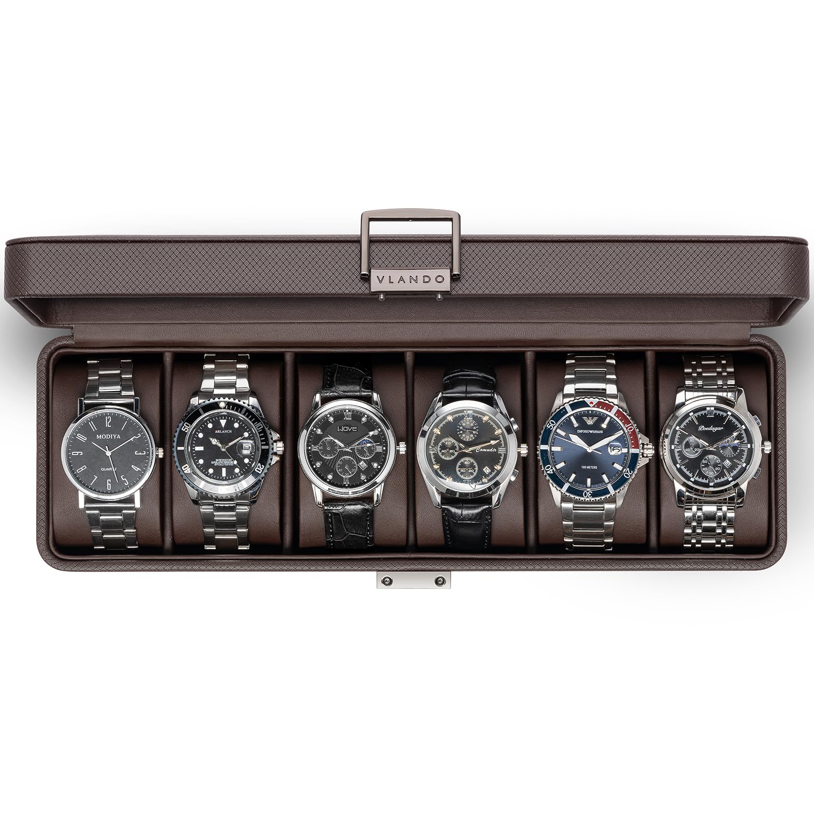 Vlando Boîte à montres en cuir verrouillable pour homme avec couvercle en verre et coussin en polyuréthane cadeau père m