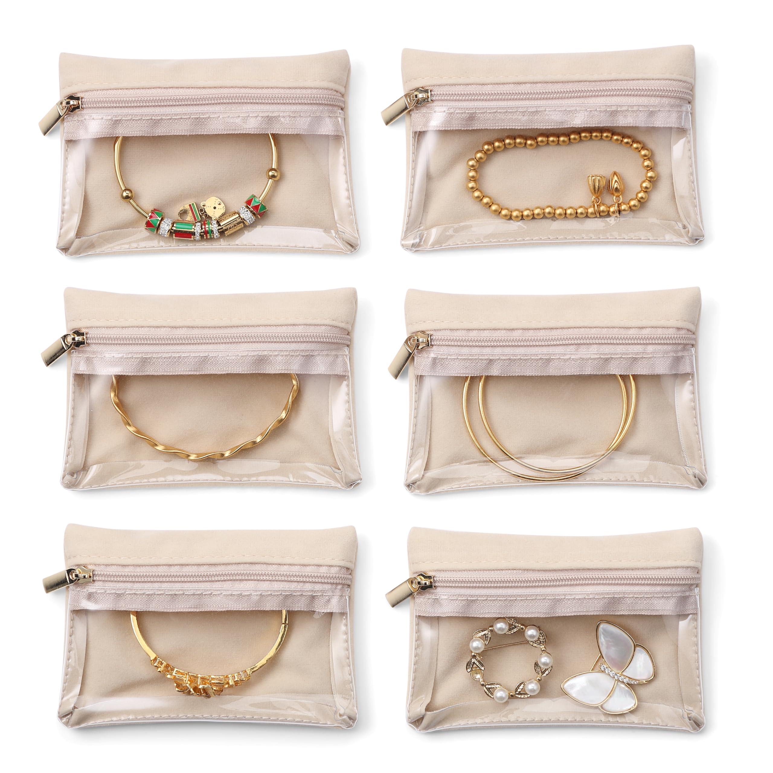 Vlando Lot de 6 pochettes à bijoux de voyage en velours transparent avec fermeture éclair - Accessoires pour bijoux - Vo